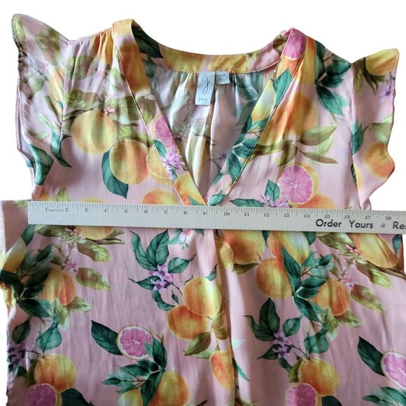 Joie Womens Large Sleeveless Lemon Print Blouse With Flutter Sleeves V-Neckline - Picture 13 of 14